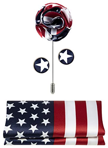 Tie G .5pcs Tie set in a gift box : Tie sets : Solid color Neck tie,Satin Bow tie,Pocket Square, Lapel, Cuffs link (The Stars and Stripes) - Thumbnail 3