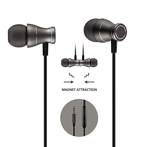 In-Ear Earbuds Headphones, Bambud Magnetic Wired Earphones Stereo Bass Noise Cancelling Ear Buds Headsets with Microphone and Volume Control for All 3.5mm Jack Phones (Black)