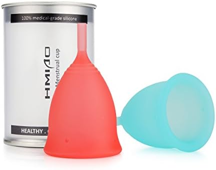 Menstrual Cups Reusable HMIAO Period Cups Made from Medical Grade Silicone Alternative for Tampons and Pads Promise Healthier Period with Portable Case (Blue &amp; Red, L &amp; L)