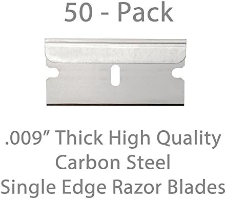 50 Pack Single Edge Razor Scraper Blades .009" Thick Carbon Steel For Scraping &amp; Cutting - Compatible with Kripto Scrapers