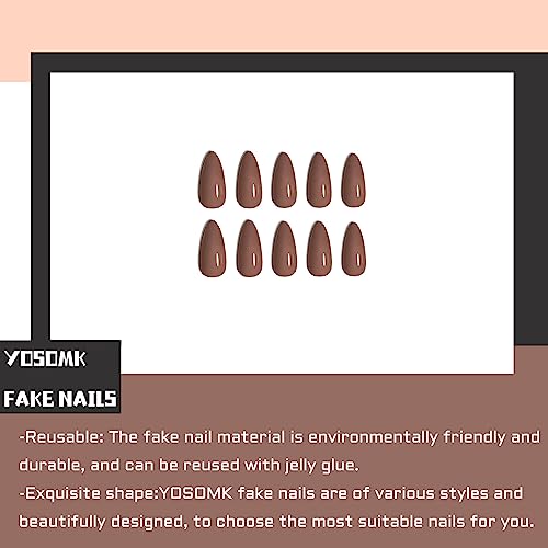 YOSOMK Coffee Brown Press on Nails Almond Medium Fake Nail Solid Color Full Cover Artificial False nails Glossy Manicure Glue on Acrylic Nails for Women - Image 6