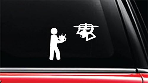 Drone Vinyl Die-Cut Decal Sticker for Car, Truck, Notebook, Laptop, Computer or Window (4" tall, White)