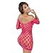 Womens Sexy Mesh Lingerie Fishnet Babydoll Lingerie Bodycon Mini Dress (Hot Pink, Free)