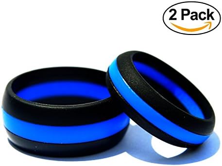 Thin Blue Line Silicone Wedding Ring His &amp; Hers Set - 2 Pack Thin Blue Line Rubber Wedding Band Set - ( Blue Line , Red Line , Camo )