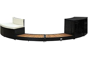 vidaXL Spa Surround - Black Poly Rattan and Acacia Wood - Chic and Modern Design with Built-in Storage, Mini Sofa and Comfort Cushion