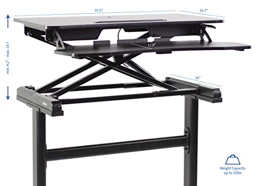 VIVO Black Height Adjustable Compact Sit to Stand Workstation Desktop Converter Monitor Riser with Desk Legs Base | Standing Desk and Frame Combo Package (DESK-KIT-1KK) - Thumbnail 2