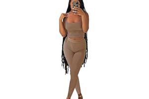 ZFLM Casual Workout Sets Two Piece Outfits for Women Ribbed Crop Tank Top High Waist Yoga Leggings Active Wear