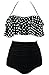 COCOSHIP Black & White Polka Dot Retro Boho Flounce Falbala High Waist Bikini Set Chic Swimsuit Swimwear XL(FBA)