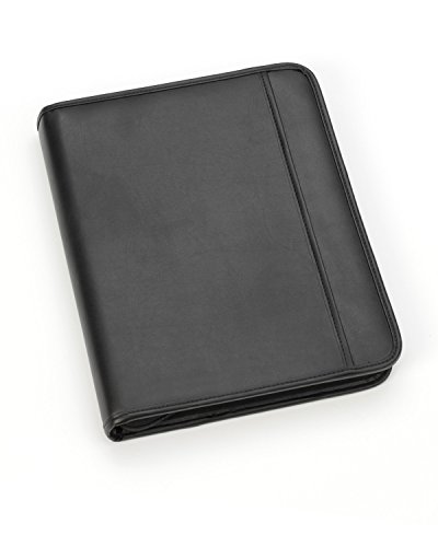 Professional Business Padfolio Portfolio Briefcase Style Organizer Folder Notepad and 4 Ring Binder - Black Synthetic Leather