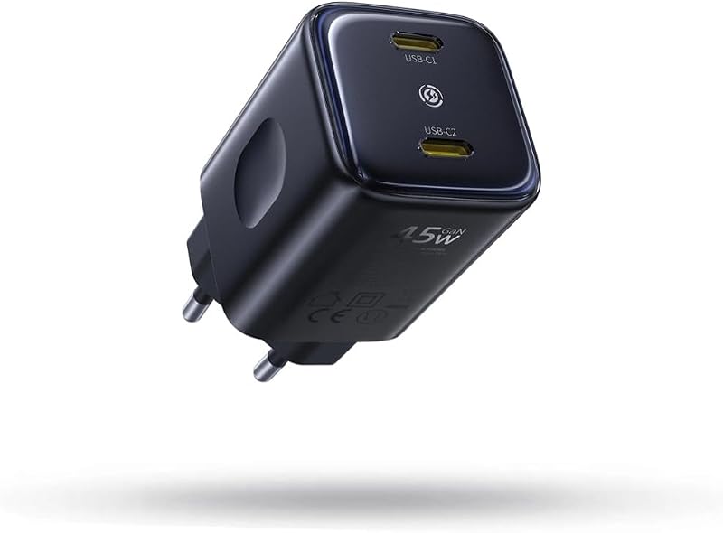 PicoGo II Caricatore USB C 45W, Alimentatore USB C a 2 Porte PD 3.0 PPS Ricarica Rapida Compatibile con iPhone 17/17 Pro Max/16-12, Galaxy S25 Ultra, Pixel, iPad Pro/Air, Steam Deck