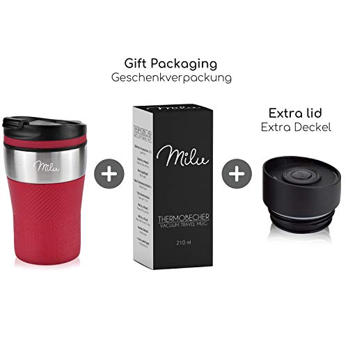 Milu Thermobecher Kaffee to go - 210ml - 100% Auslaufsicher â Isolierbecher, Kaffeebecher, Trinkbecher aus Edelstahl - Autobecher doppelwand Isolierung - Travel Mug (Rot) – Bild 7