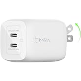 Belkin 65W Dual GaN USB C Charger Block, Fast Charging for Travel | PD 3.0 Fast Charging, Samsung Galaxy S26, iPhone 17, Air, Pro, Pro Max, iPad, MacBook, AirPods