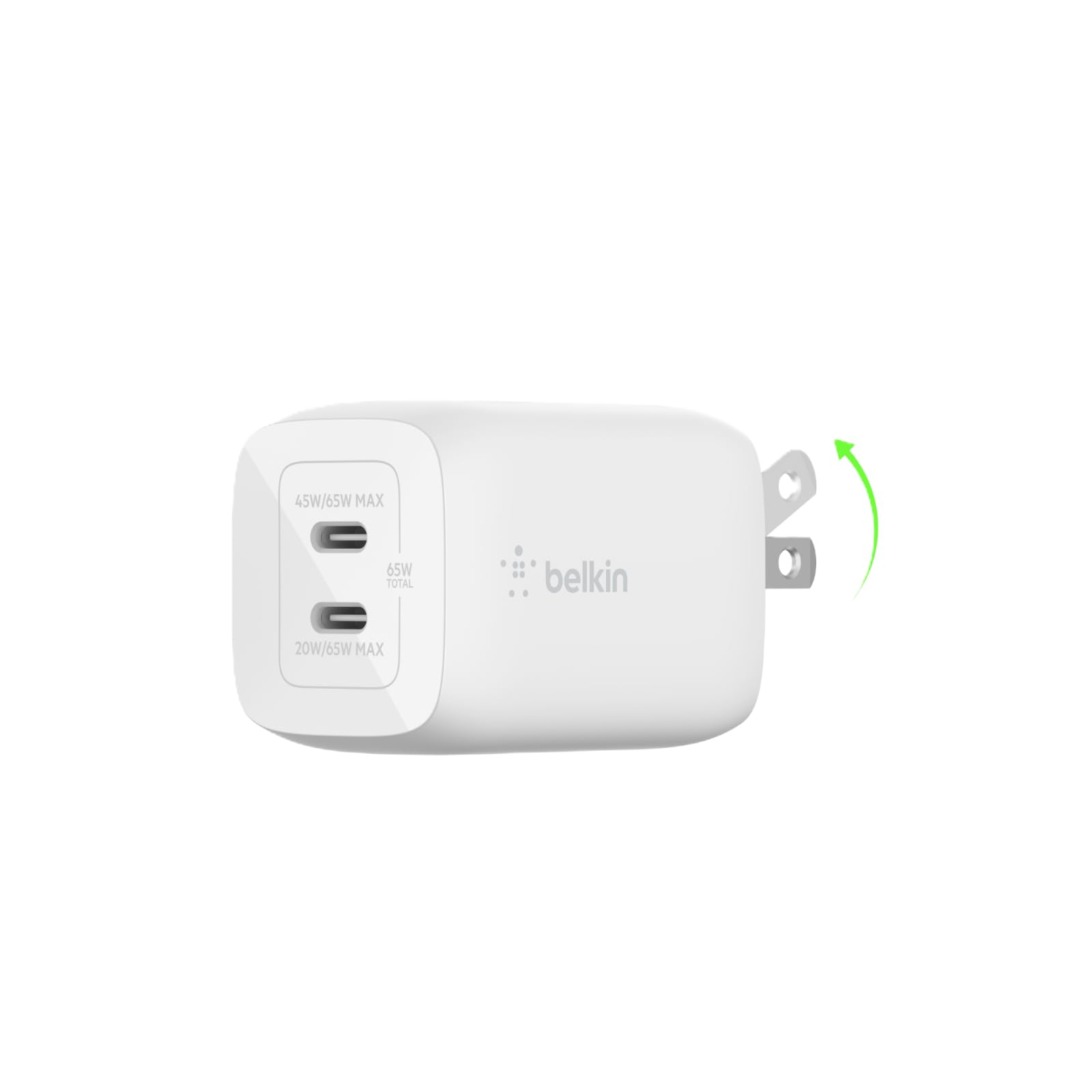 Photo 1 of Belkin 65W Dual USB C Charger Block, Super Fast Charging PD3.0 w/ GaN Technology - Samsung Galaxy S25, Apple iPhone 17, Air, Pro, Pro Max, iPad, MacBook, Nintendo Switch 2 & More - White