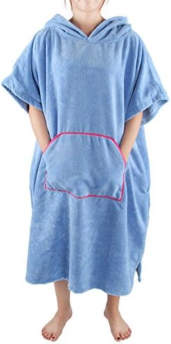 Thick Microfiber Surf Wetsuit Changing Poncho Towel with Hood &amp; Front Pocket &amp; Zip Pocket ( 3 Colors ) – One Size Fit All (Blue)