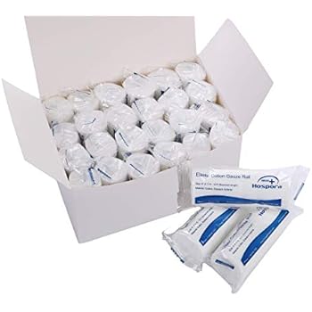 Hospora Medical Elastic Cotton Gauze Roll, 4 Inches X 11ft-12ft Stretched Length with Individual Pack, Vet Body Hand Wrist Leg Injury swell Wraps, Gauze Bandages, 24 Units Pack