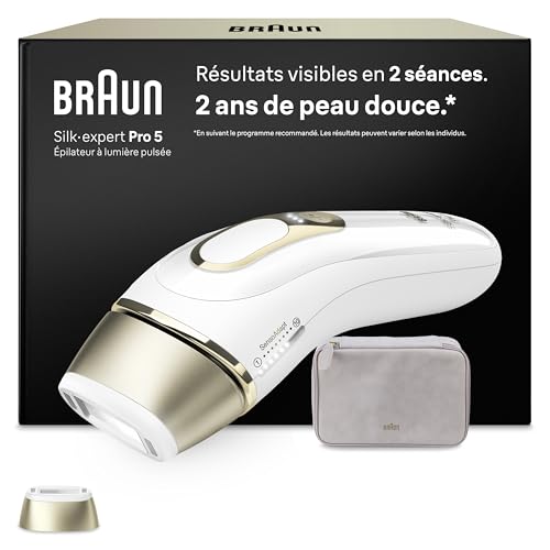 Braun Epilateur Lumiere Pulsee Smart Silk Expert Pro 5, alternative au laser à domicile, réduction semi-définitive des poils, avec pochette, 1 ête, PL5100