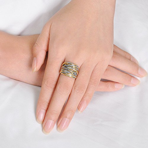 Mytys Fashion 2 Tone Intertwined Rings Design Wrapped Wire Band Ring Gold and Silver Plated 18mm Wide (6)
