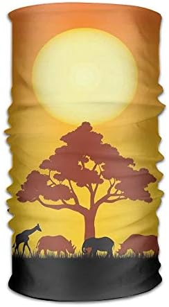 KAKICSA Womens Mens Turban Silhouette of Rhinos Elephants Zebras Grassland and A Tree with Sun The Back Sports Coverchief