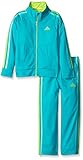 adidas Little Girls' Toddler Iconic Tricot Jacket and Pant Set, Teal, 2T