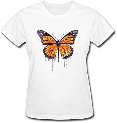 LUKAIFG women's Monarch Butterfly Watercolor T-shirt White S