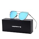MERRY'S Fashion Women Cat Eye Sunglasses Coating Mirror Lens Sun glasses UV400 S7882 (Silver&Blue, 56)