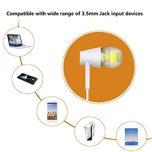 Headphones, BYZ Wired Earbuds with Mic, Stereo Earphones for Running Workout Gym, Tangle Free, White - Thumbnail 6