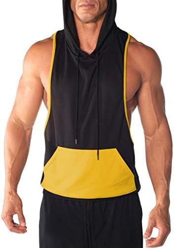 PASHY Men's Tops and Hoodies Men's Gyms Fitness Muscle Mesh Hoodie Solid Sleeveless Singlet T-Shirt Top Vest Tank