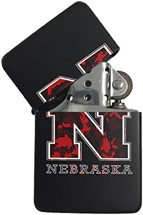 Nebraska Red Camouflage Black Flip Top Cigarette Lighter