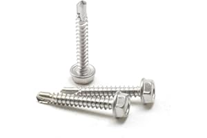 HH FASTENERS Stainless #8 Hex Washer Head Self Drilling Sheet Metal Tek Screws with Drill Point(1/2" to 2-1/2" Lengths),100 Pieces (#8 x 2"(M4.2 x 50mm))