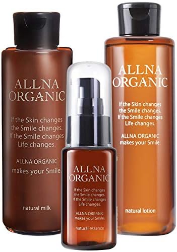 Allna Organic Natural Lotion & Natural Milk & Natural Essence Skin Care Set, Additive-Free, Synthetic Coloring & Perfume-Free, 3 Types of Collagen + 4 Hyaluronic Acids + 4 Types of Vitamin C + Ceramic Compound, 6.7, 5.0, 1.5 fl oz (200, 150, 47 ml)