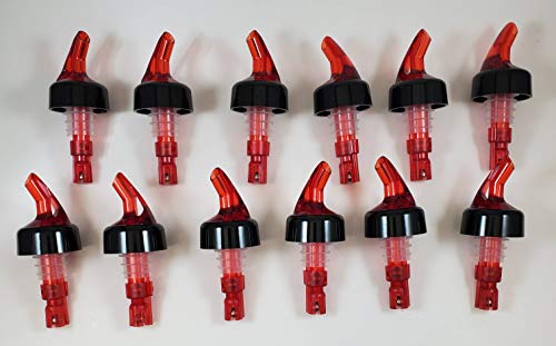 Keklle Measured Alcohol and Liquor Pourer with Black Collar Automatic Liquor Pour Spout Auto-Measure Bottle Pourer (12, Red)