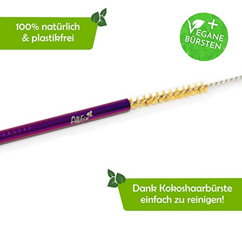 AllEco® Edelstahl Strohhalm wiederverwendbar bunt 16er Set Pick & Mix + 2 Reinigungsbürsten + Eco-Beutel Metall… – Bild 4