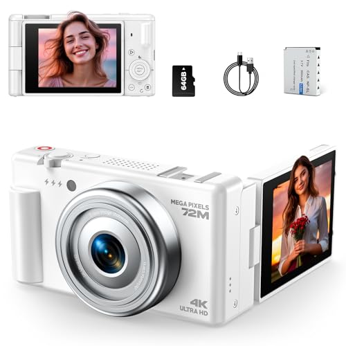 41M3Z890vUL Digitalkamera 4K, 72Mp 18X Autofokus Digitalzoom Digital Kamera, 2,8 Zoll 270° Klappbarer Lcd-Bildschirm Hd Kompakte Vlog Kamera Mit Akkus, 64Gb Karte, Geeignet Für Anfänger, Erwachsener