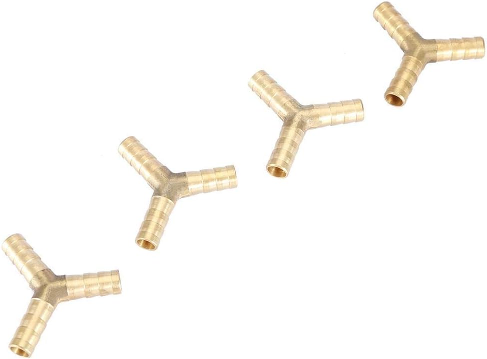 Hilitand Brass 3-Way Y Barbed Hose Connector Air Water Oil Gas 8mm 4pcs