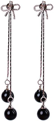 Hengxing Tassel Dangle Earring Zircon Bowknot Faux Pearl Long Chain Drop Fringe Stud Earrings