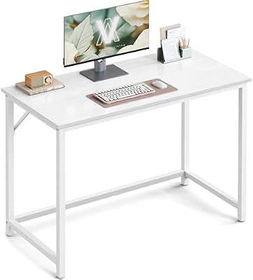 Escritorio, Mesa Oficina Pequeña y Estación Trabajo, Mesa para Teletrabajo, Estudio, Dormitorio, 50 x 100 x 76 cm, Estilo Moderno, Estructura Metal, Blanco Arce y Blanco Nube LWD041W44