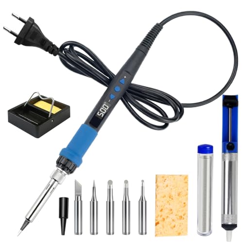 MIKUER Soldering Iron Kit,80W LED Digital Soldering Iron,Portable Soldering Tool Set,Includes 5 Soldering Tips,Solder,Desoldering Pump,Stand,Sponge,Suitable for Welding Circuit Board,Electrical Repair