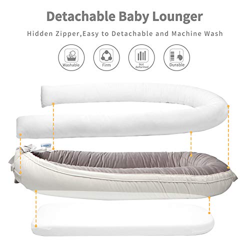 ChildLike Baby Nest Co-Sleeping for Baby Infant Floor Seat Original Lounger Baby Nest- Ultra Soft Velvet& Breathable Fiberfill Portable Adjustable Newborn Shower Gift Essential(Grey)