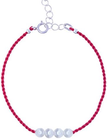 Friendship Bracelet Natural Pearl 925 Sterling Silver on Red Silk String bracelet