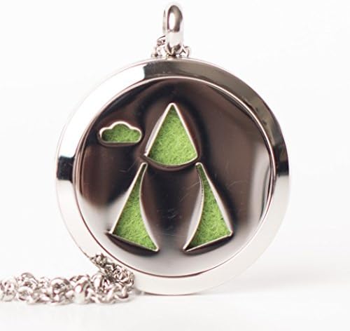 Earth Pendant - Aromatherapy Necklace - Fivefold Fox Elements Series - Essential Oil Diffuser 30mm - Openwork Stainless Steel Locket with 24 inch beaded chain - Eight colored felt pads included