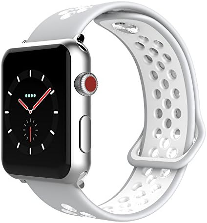 SIXRARI For Apple Watch Band 42mm, Soft Silicone Replacement With Ventilation Holes Nike Sport Bands For 2018 New Smart IWatch Series 3,Series 2,Series 1,Nike+,Edition Wristband - Silver White
