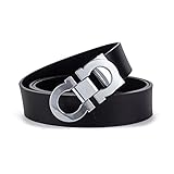 Men's Fashion Dress Belt Comfort Leather Adjustable Buckle, by Trim to Fit (Black/Silver, Waist Size 26