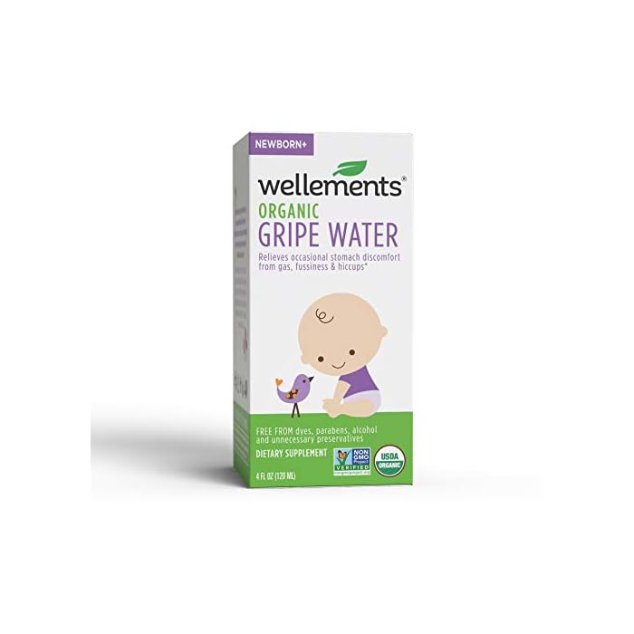 Wellements Organic Gripe Water, 4 Fl Oz, Eases Baby's Stomach Discomfort and Gas, Free from Dyes, Parabens…