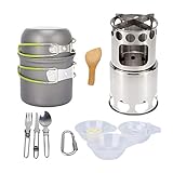Nicedeal Portable Backpack Camp Stove Kit Portable Cooking Pot Ultra Light Alloy Wild Cooking Tools Outdoor Equipment with Green Handle 1pc