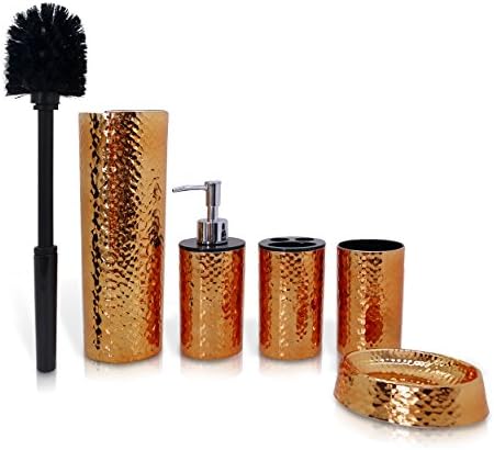Sink Accessory Set & 5 Piece Bathroom - Bronze Finish Modern Vanity Accessories Kit Include Tumbler, Soap Dish, Lotion Pump Dispenser, Toothbrush Holder, & Toilet Brush Holder - SereneLife AZSLBATAC03