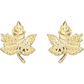 Gold Maple Leaf Tiny Stud Earrings for Women - 925 Sterling Silver Autumn Fall Leaves Cartilage Tragus Studs Earring 18K Gold Plated Cute Thanksgiving Jewelry for Daughter Hypoallergenic