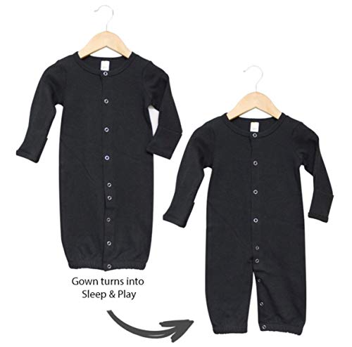 The Laughing Giraffe Baby Convertible Gown w/Mittens. 100% Cotton, 0-6 ms, Black, Unisex