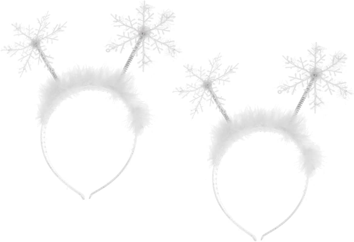 2Pcs Snowflake Headband Christmas Snowflake Head Boppers Xmas Party Headband Christmas Feather Hair Hoop for Christmas New Year Party Headwear