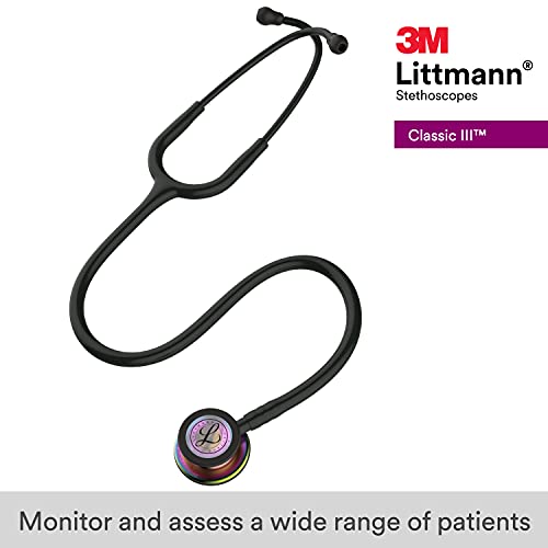 3M 5870 Littmann Classic III Rainbow-Finish Chestpiece Monitoring Stethoscope with 27" Black Tube, Black Stem and Headset