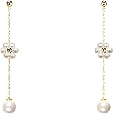 IMBOS Pearl Earrings 14k Gold Plated Daisy Flower Stud Earrings for Women Ball Stud Flat Back Earring Hypoallergenic Statement Earring Trendy Jewelry Gift for Women